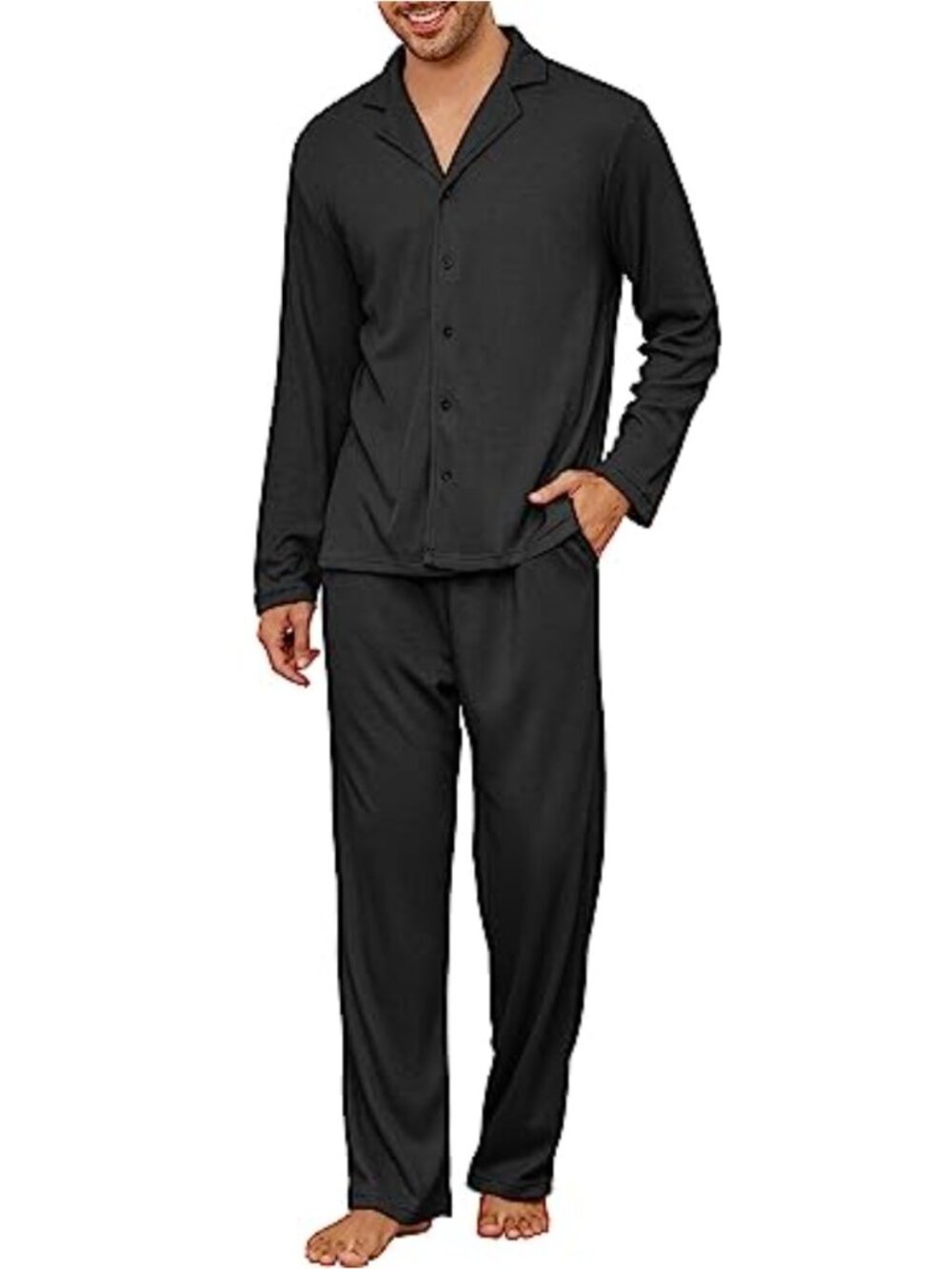 Men's Pajama Set Waffle Knit Lounge Pjs Set Long Sleeve Top and Pants Sleepwear